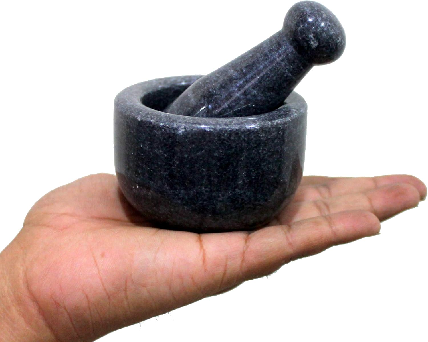 3 Black Natural Stone Mortar and Pestle Set as Spice, Medicine Grinder Masher - kharad, Khallad, Okhli and Musal